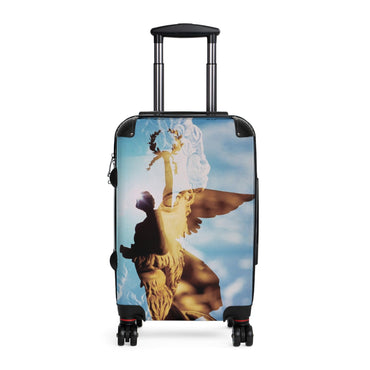 Septimius Severus and His Laurel Wreath premium luggage set - Classical emperor bust with Winged Victory silhouette in golden blue double exposure on durable polycarbonate travel suitcase